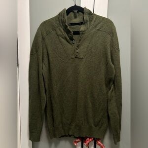 Sean John Men's Green Olive Mock Neck Quarter Button Pullover Size Large